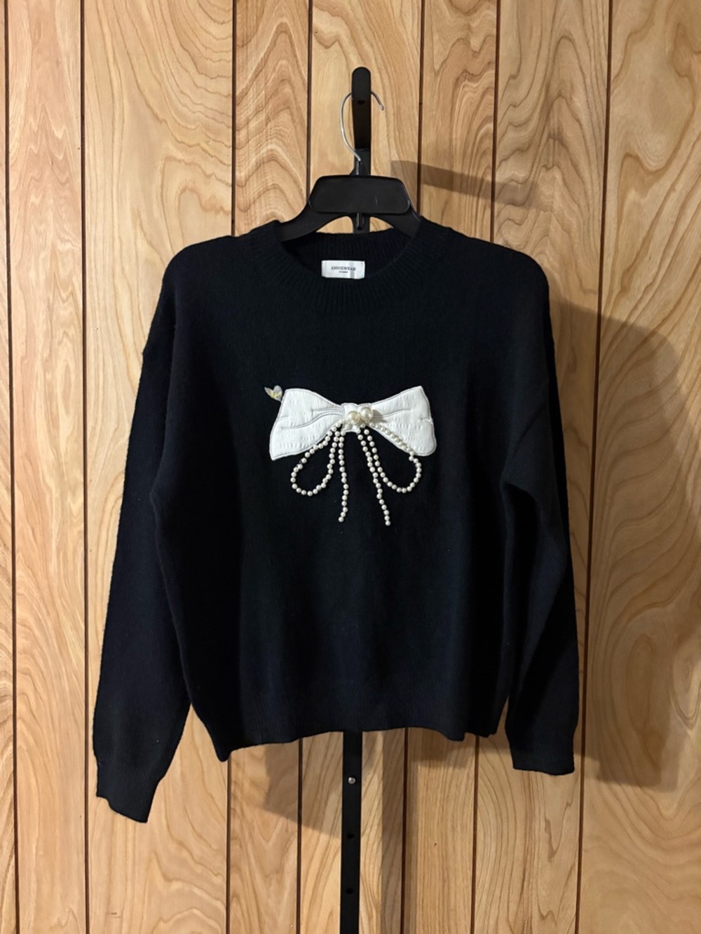 Anniewear Black Pearl Bow Sweater Sample Piece Size Small Embellished NWOT